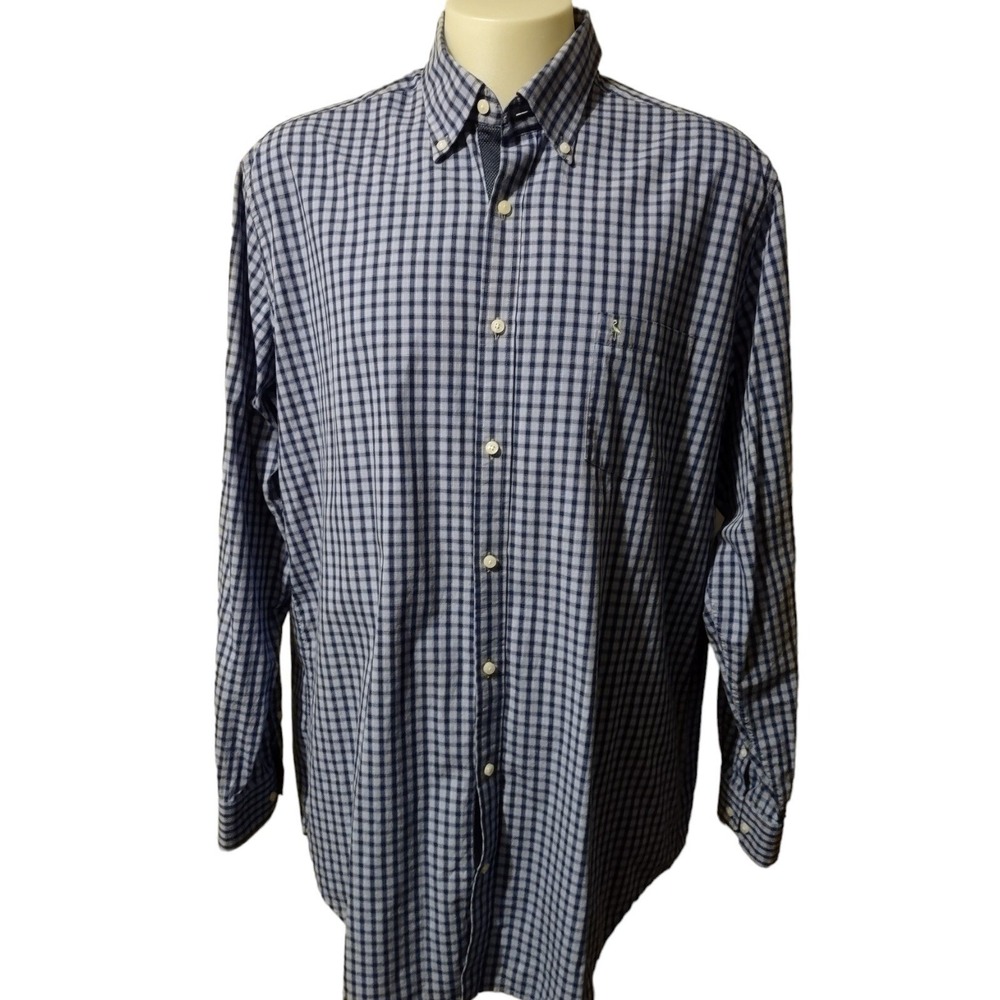 Tailorbyrd Button Down Shirt Mens 2XLT Blue Check Long Sleeve Norm Core Preppy